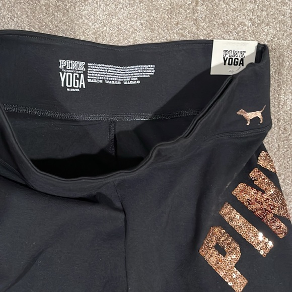VS Pink Black Leggings with Gold Bling Sequin 'PINK'